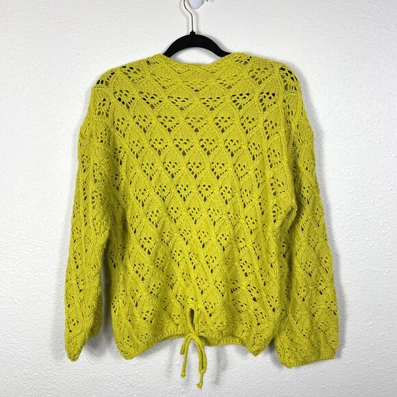Vintage 80s Boho Hippie Knit Mustard Yellow Sweater Floral Embroidery Medium - Picture 6 of 7